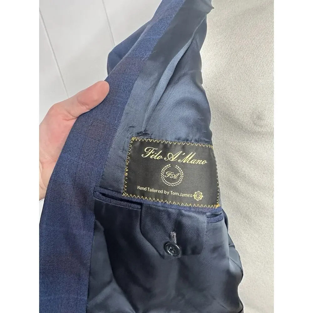 Tom James Bespoke Holland & Sherry Navy Plaid Sport Coat Blazer 50L* Savile Row